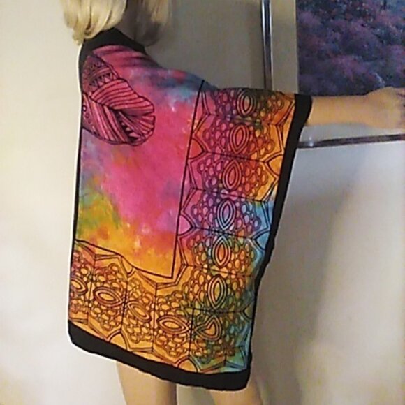 Wolf Top Upcycled 50" x 26" Vibrant Colors Reworked Boho One of A Kind - Picture 5 of 8